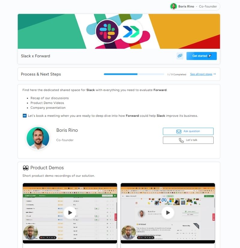 A screenshot of a digital sales room template prepared for demo follow up use case