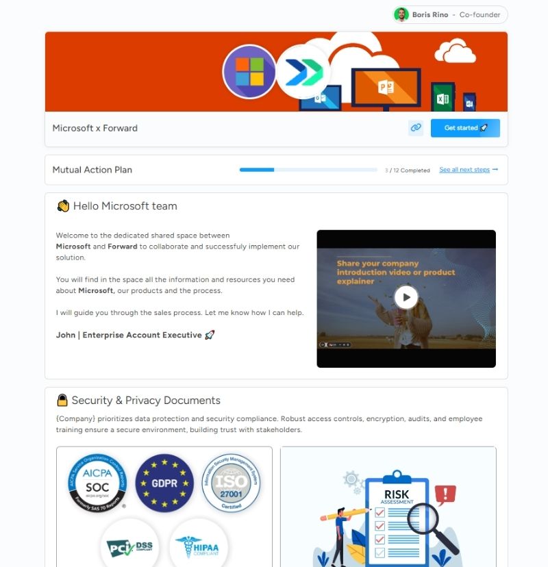 A screenshot of a digital sales room template prepared for enterprise sales use case