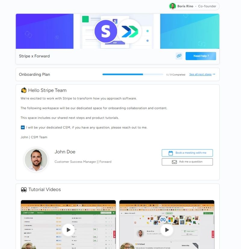 A screenshot of a digital sales room template prepared for onboarding use case