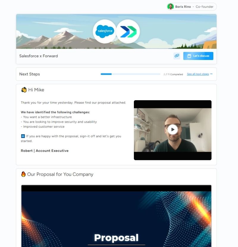 A screenshot of a digital sales room template prepared for proposal use case
