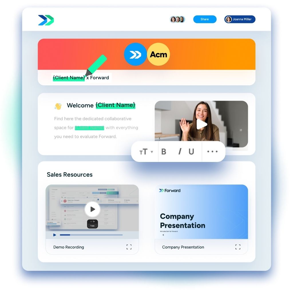 Forward digital sales room personalization image showing how fields in a digital sales room can be personalized
