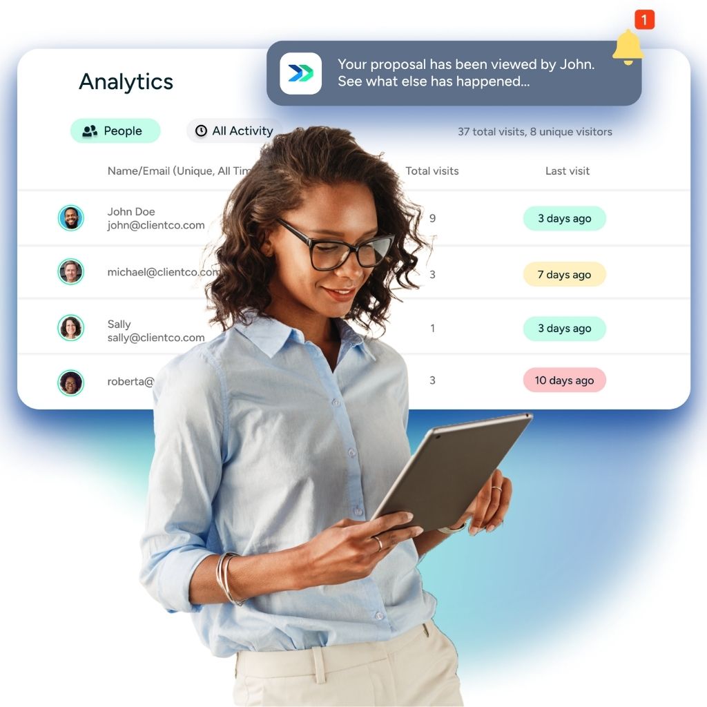 An account executive tracking deal analytics in Forward digital sales room software which is also a deal management software