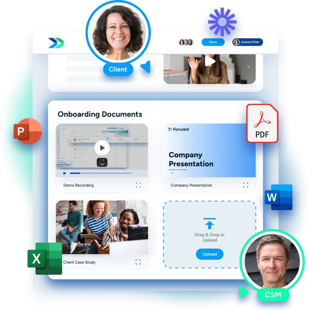 An image showing consolidating all materials required for customer onboarding by customer success managers in one place called a digital sales room